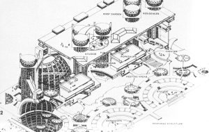 Original Drawing of Arcosanti. This is a Sectional Perspective. (The City in the Image of Man)